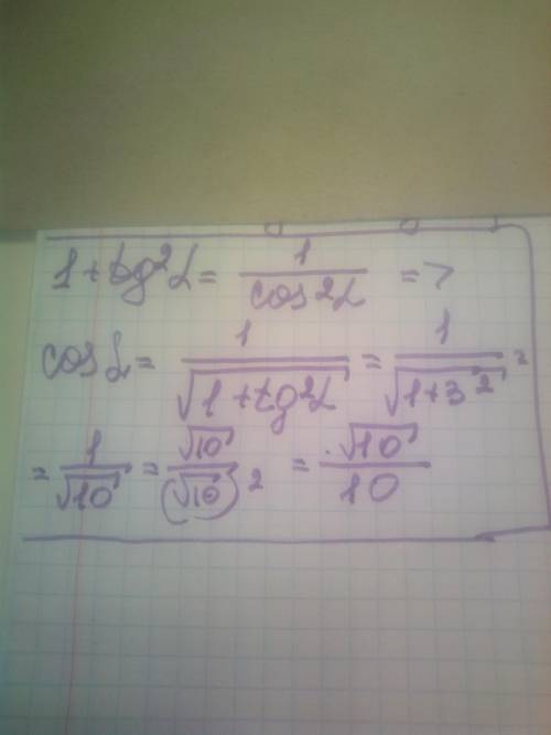 Как найти cos a если tg a = 3​