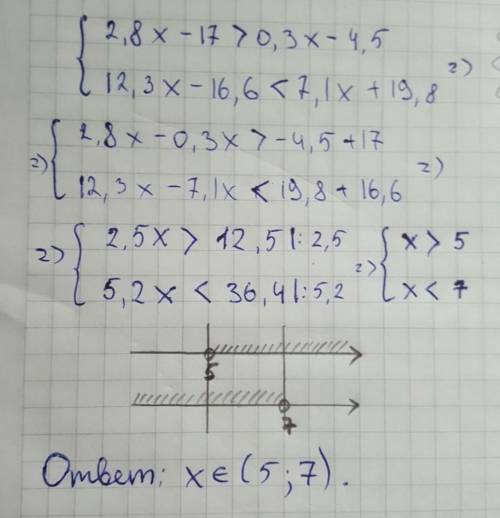 2) (1 - 0,5x < 4 - x, 9- 2,8x > 6 - 1,3x;4) (2,8x -17 > 0,3x – 4,5,