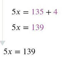 Решите уравнение: 5х – 4 = 135 (необходимо записать все действия решения).