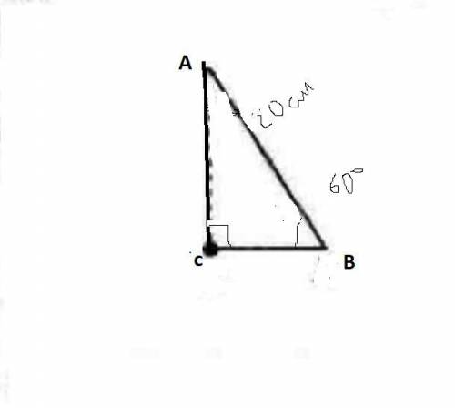 У прямокутному трикутнику ABC кут С=90, кут B=60, AB=20 см. Знайти BC​