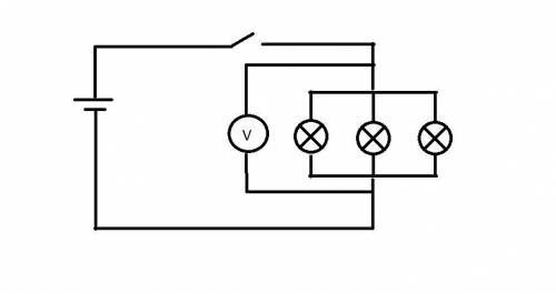 нарисовать электрическую схему, в которой вольтметр замеряет напряжение через три параллельно соедин