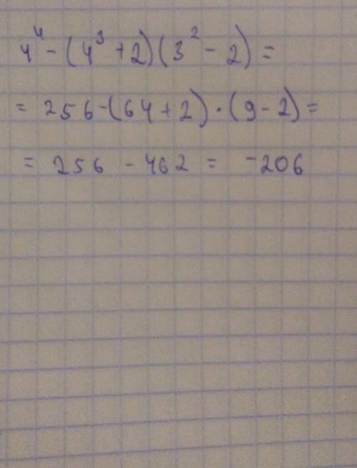 Решить 4⁴-(4³+2)(3²-2)