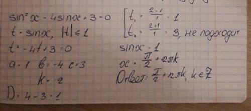 Sin^2 x -4sin x +3 = 0 Розв'язати рівняння