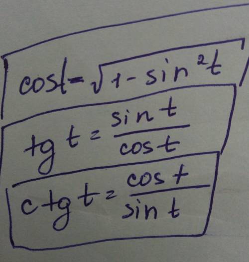 Вычисли значения остальных тригонометрических функций, если известно, что sint=20\29,π\2 (ответ можн