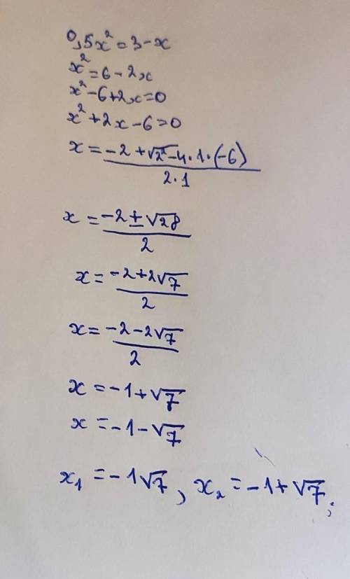 Решения уравнения 0,5x^2=3-x найденные графическим методом, принадлежат интервалам ...не менее двух