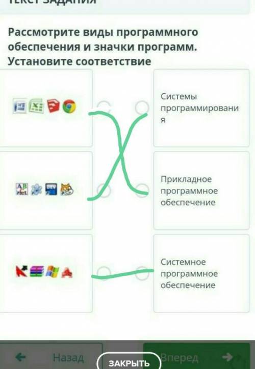 сор Рассмотрите виды программного обеспечения и значки программ. установите соответствие системы про