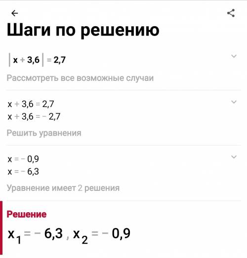 1. Решите уравнение: |х + 3,6|= 2,7 У НАС СЕЙЧАС СОРР​