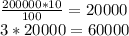 \frac{200000*10}{100} = 20000\\3 * 20000 = 60000