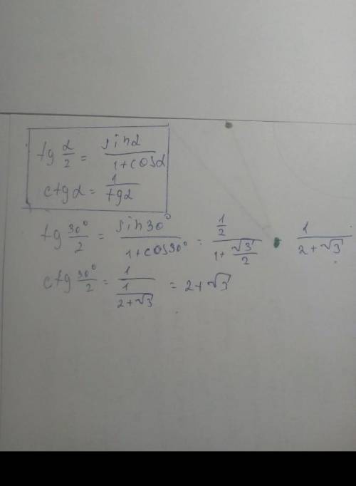 Вычислите: ctg 15° по формулам сложения​
