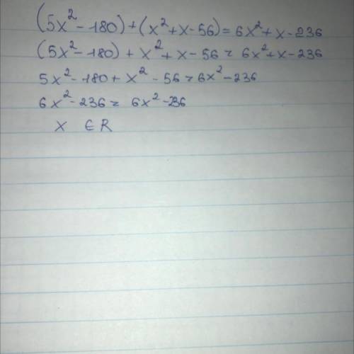 Знайти множину розв'язків: |5x^2-180|+|x^2+x-56|=|6x^2+x-236|​