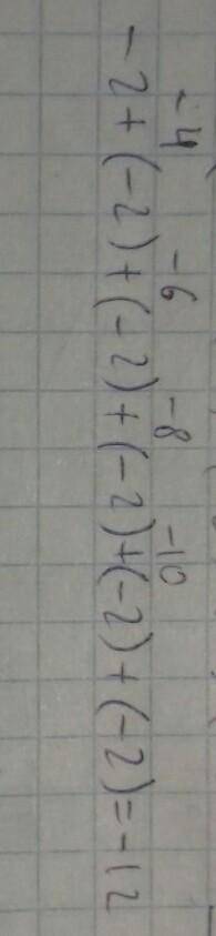 Знайди суму: -2+(-2)+(-2)+(-2)+(-2)+(-2) =