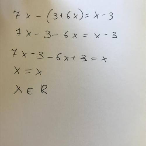 Задание 1 Решите уравнение: 7x - (3 + 6x) = x - 3​
