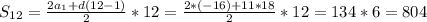 S_{12}=\frac{2a_{1} +d(12-1)}{2}*12=\frac{2*(-16)+11*18}{2}*12=134*6= 804