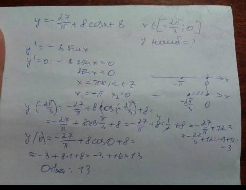 Найдите наибольшее значение функции y=51x-48sinx+38 на отрезке [-(p/2);0] y=8cosx-(27/p)x+6 на отрез