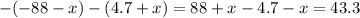 - ( - 88 - x) - (4.7 + x) = 88 + x - 4.7 - x = 43.3