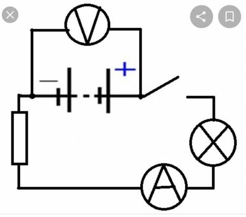 Начертите схему электрической цепи, состоящей из лампы накаливания, вольтметра, ключа, резистора​