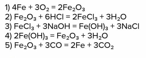Напишите уравнения, отражающие следующие превращения: а) Fe → Fe (OH)3 → Fe203 → Feб) Fe → Fe (OH)3
