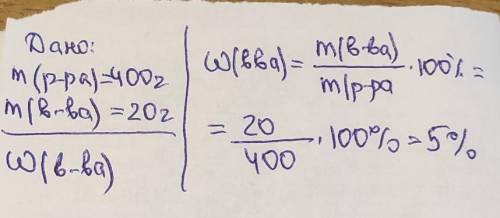 15.В 400r раствора содержится 20г соли. Вычислите массовую долю соли. ​