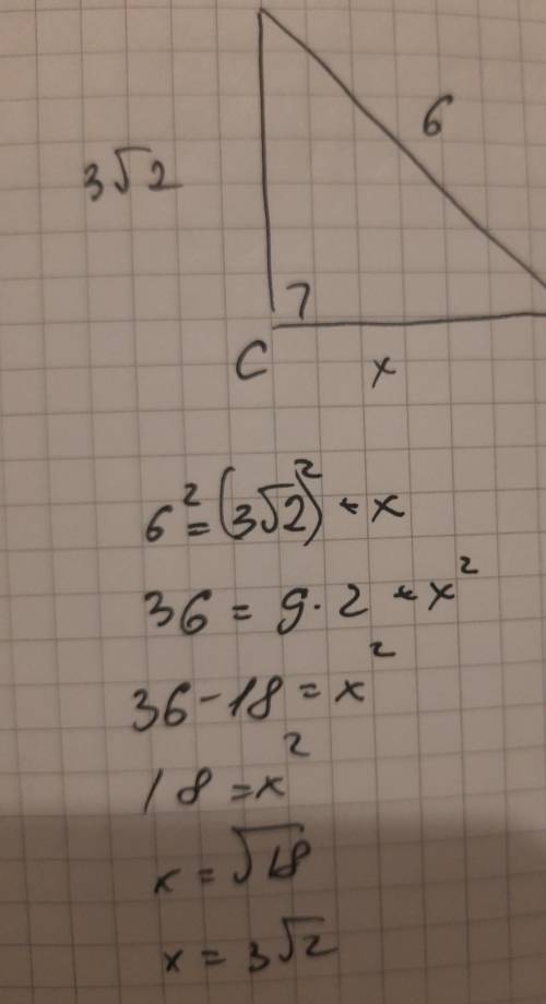 Розв'яжіть трикутник ABC, у якого угла C = 90°; AB = 6 см; АС= 3√2см.​