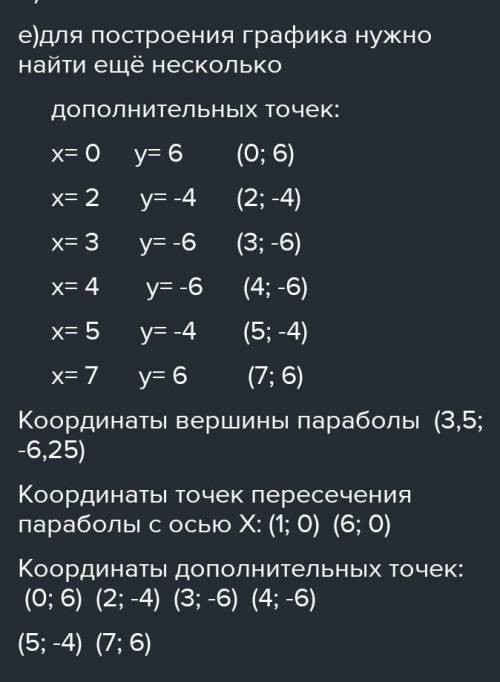 Дана функция: y=x-7х+6 а) определите направление ветвей параболы 3Bb) вычислите координаты вершины п