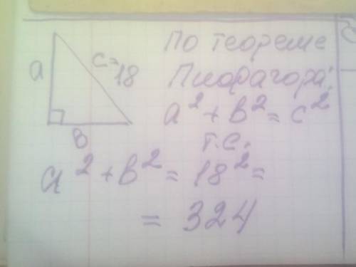 Гіпотенуза прямокутного трикутника дорівнює 18 см. Знайдіть суму квадратів катетів.