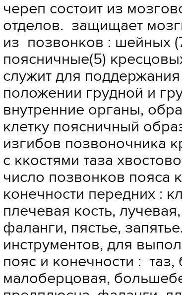 Таблица по биологии 7 класс характеристика строения скелета позвоночных​