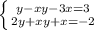 \left \{ {{ y-xy-3x=3 \atop {2y+xy+x=-2\right.