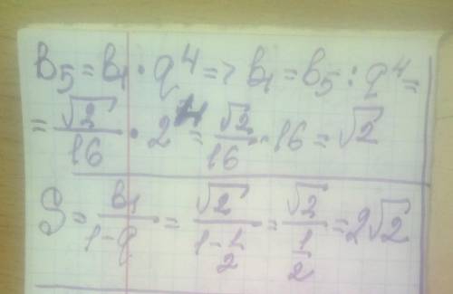 Знайти суму нескінченної спадної геометричної прогресії, якщо q = 1/2, b5 = √2/16