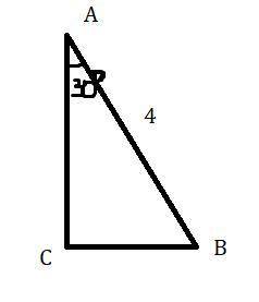 Дано:AB=4см,А=30°(гіпотенуза і гострий кут)Знайти :ВС,АС,В​