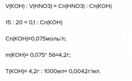 При кислотно-основном титрований для полной нейтрализации 10 мл раствора азотной кислоты (HNO3) потр