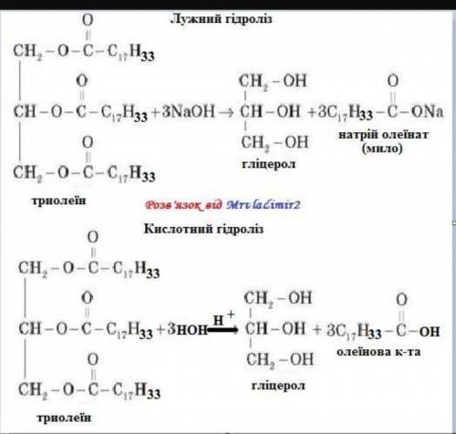 Написати рівняння гідролізу 1)триолеїну 2)целюлози 3)етилформіату