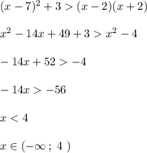 (x-7)^2+3(x-2)(x+2)\\\\x^2-14x+49+3x^2-4\\\\-14x+52-4\\\\-14x-56\\\\x