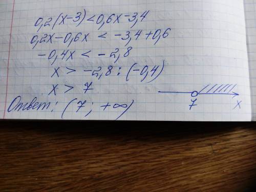 4. Решите неравенство, ответ запишите в виде промежутка: 0,2(х-3)<0,6х-3,4 ПОМГИТП МНЕ Я​