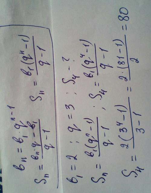 Чому дорівнює сума перших чотирьох членів геометричної прогресії, перший член якої b1=2 а знаменник