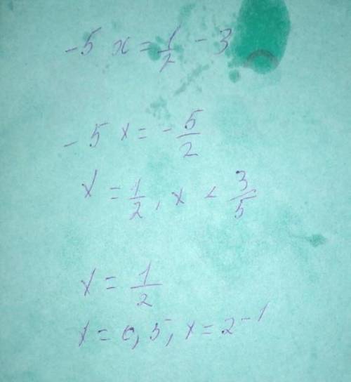 Решить уравнение: log₂ (-5x + 3) = -1