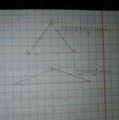 541. Накресліть: 1) рівнобедрений гострокутний трикутник;2) рівнобедрений тупокутний трикутник.Викон