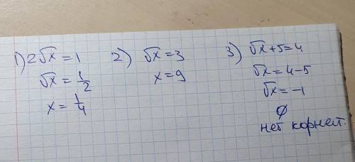 Розв'яжіть рівняння(решите уравнение) 2√х=1√х=3√х+5=4 ​