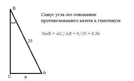 1) В треугольнике АВСугол С равен 90°, AC=9,AB=25. Найдите ѕinВ.EА​