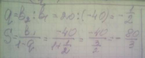 Знайти суму нескінченої геометричної прогресії: -40; 20; -10;... А) -20 Б) 29 В) -30 Г) 26