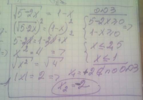 √5-2х=1-х решить через иррациональное уравнение ​