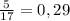 \frac{5}{17} = 0,29