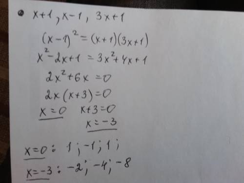 При яких значеннях x числа x + 1, x − 1 і 3x + 1 є послідовними членами геометричної прогресії? Знай