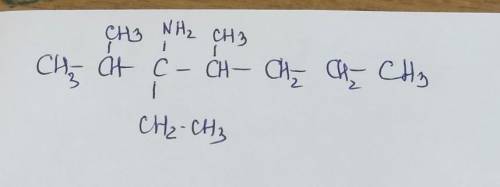 Складіть структурну формулу 3 - етил- 2,4-диметил-гептан -3 - аміну