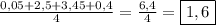 \frac{0,05+2,5+3,45+0,4}{4}=\frac{6,4}{4}=\boxed{1,6}