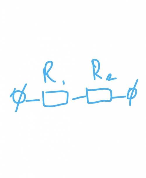 Два опори з'єднанні послідовно - R1 = 1 Ом, R2 = 4 Ом. Джерело електричної напруги виробляє напругу
