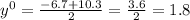 {y}^{0} = \frac{ - 6.7 + 10.3}{2} = \frac{3.6}{2} = 1.8