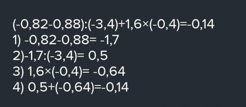 (-082-088):(-3,4)+1,6×(-0,4)знайдіть значення виразу ​