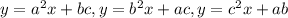 y=a^2x+bc, y=b^2x+ac, y=c^2x+ab