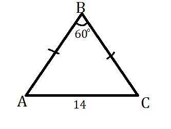 Дано треугольник ABS равнобедренный AB=BC Угол B=60° AC=14см найти AB и BC ​