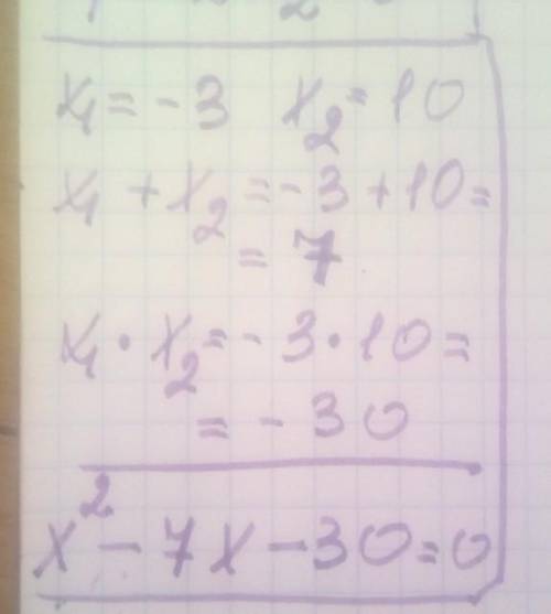 Складіть зведене квадратне рівняння, коренями якого є числа - 3 і 10.​
